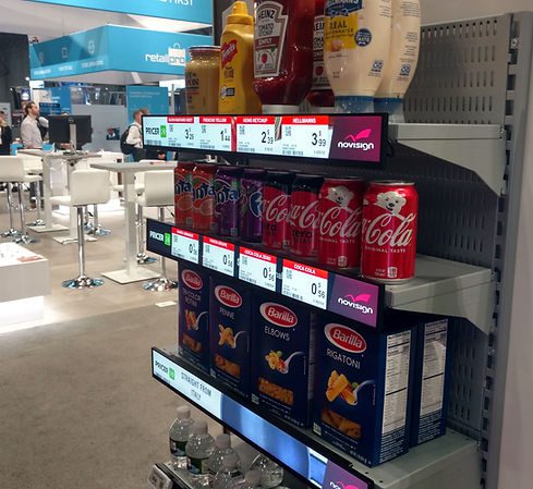 eShelf stretch screens in a supermarket aisle